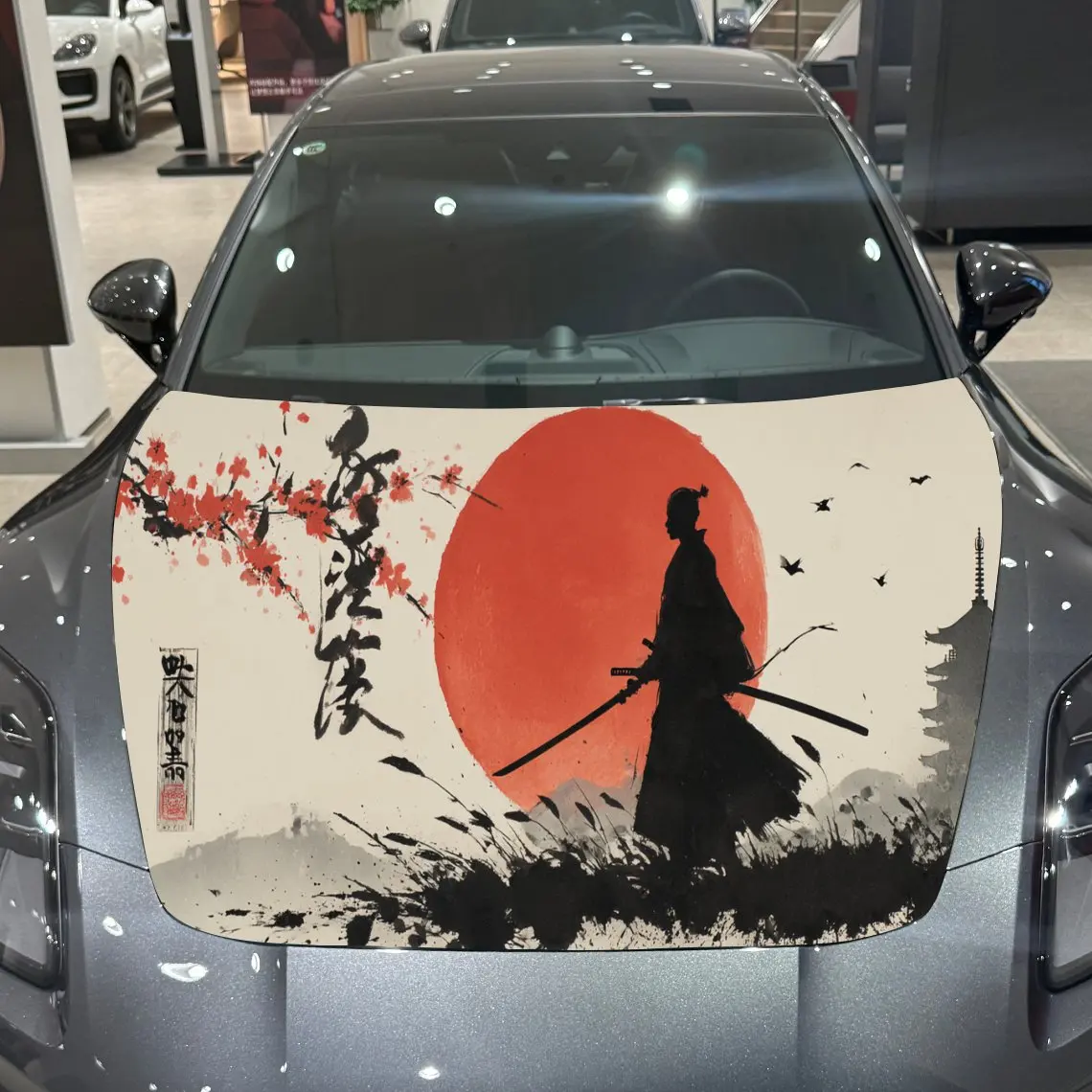 

Japanese samurai PVC Car Hood Wraps, Self-Adhesive Waterproof Car Bonnet Decal Sticker, Car Decoration Protection Stickers for T