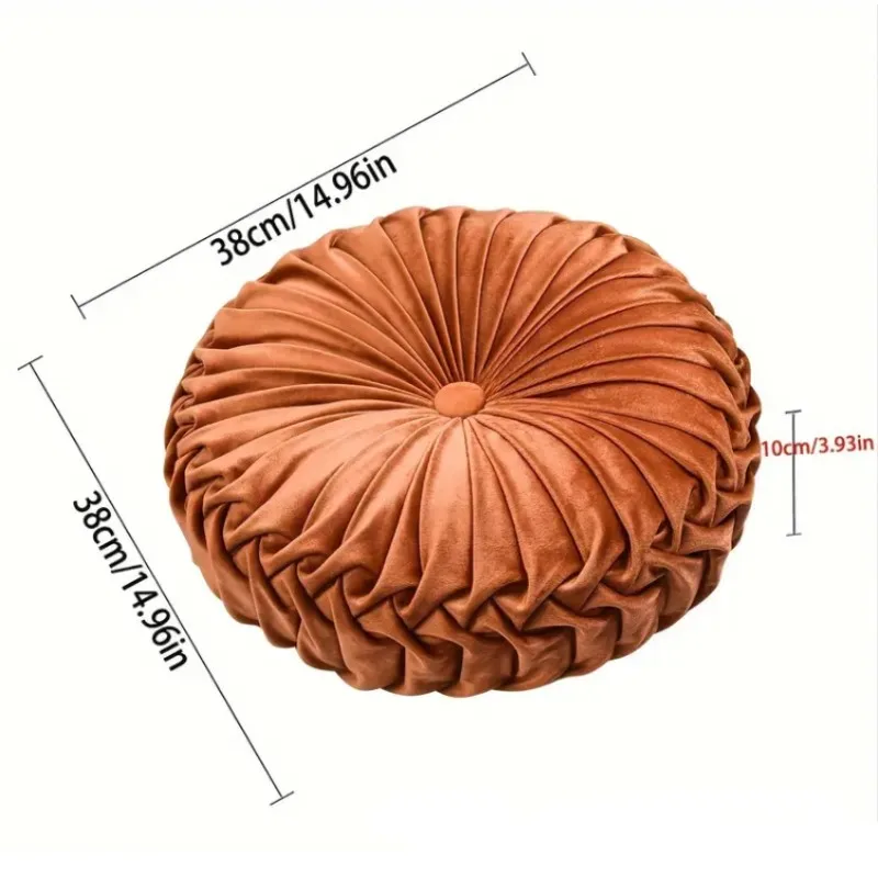 Round Pumpkin Throw Pillow Velvet Home Decoration Pleated Round Big Pillow Cushion for Couch Chair Bed Car Orange Cream Pink Red