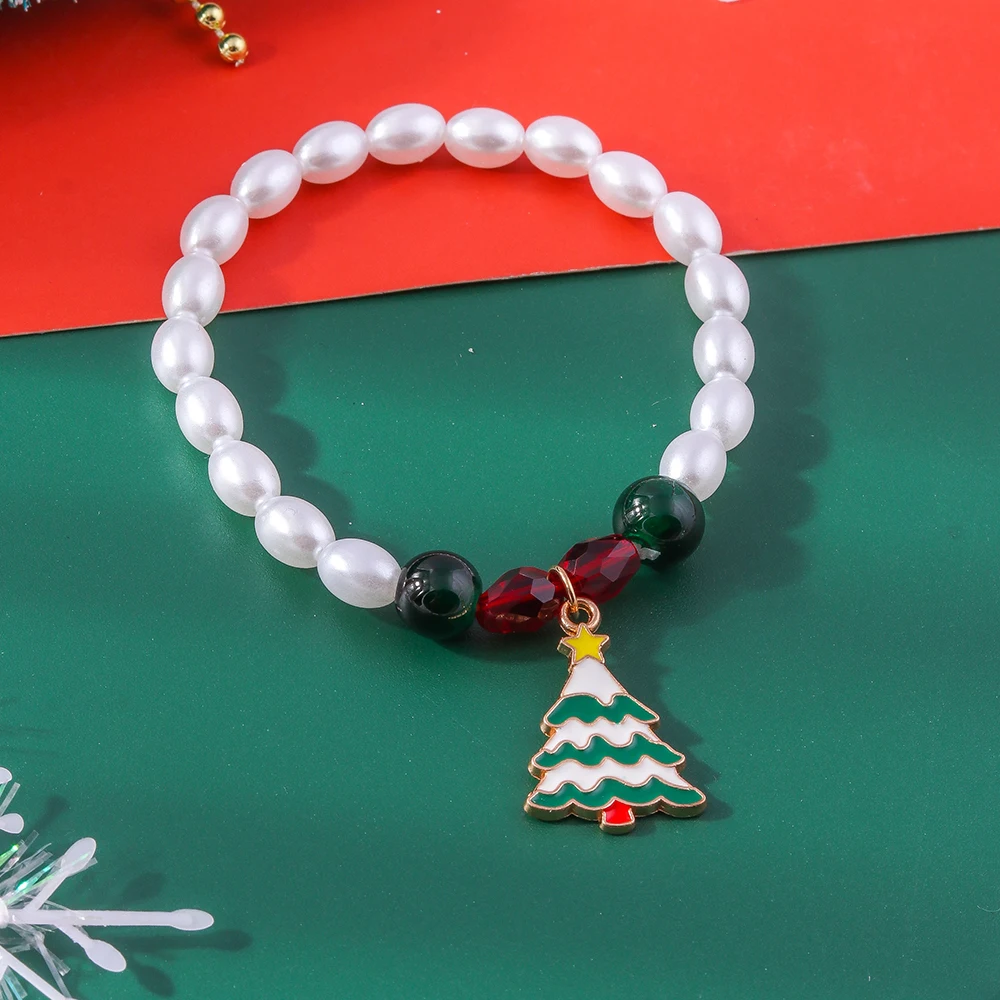 Modisches Handgefertigtes Imitationsperlen-Armband für Frauen mit Weihnachtsbaum-Anhängern, Armband für Mädchen, Party, Festival, Schmuckgeschenke – Detail 5