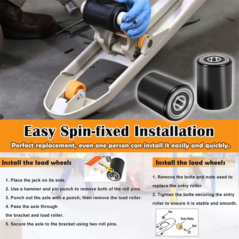 Ersatzrad-Kit für Crown PTH50 Palettenhubwagen, Paar Vorderradrollen (2,78 Zoll x 3,75 Zoll), mit vormontiertem Lager – Detail 6