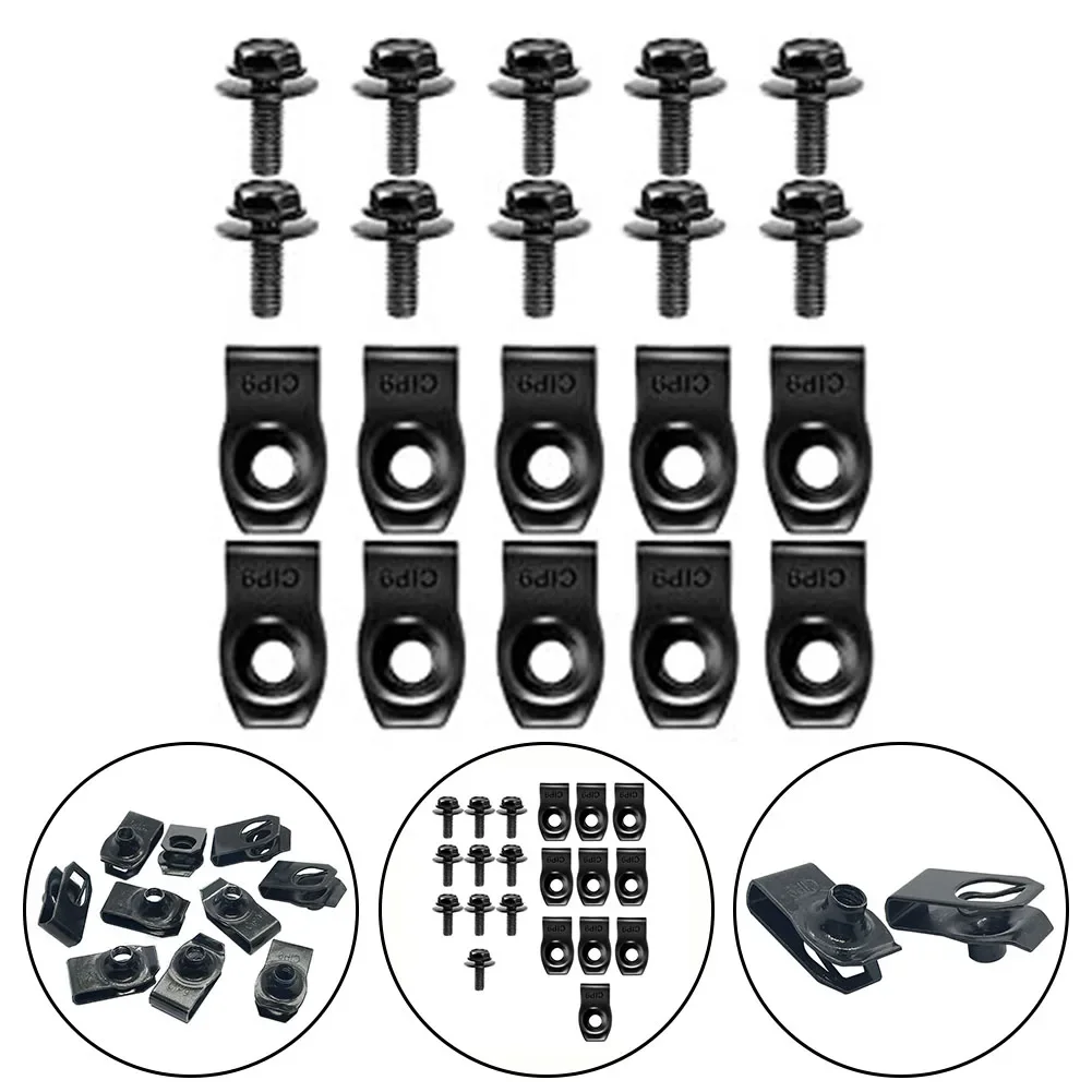 10pcs Metal U-type Clip With Screw For Car Bumper Fender Trim Panel Fasteners Leaf Board Fastener Grommet Screw Clips Gasket