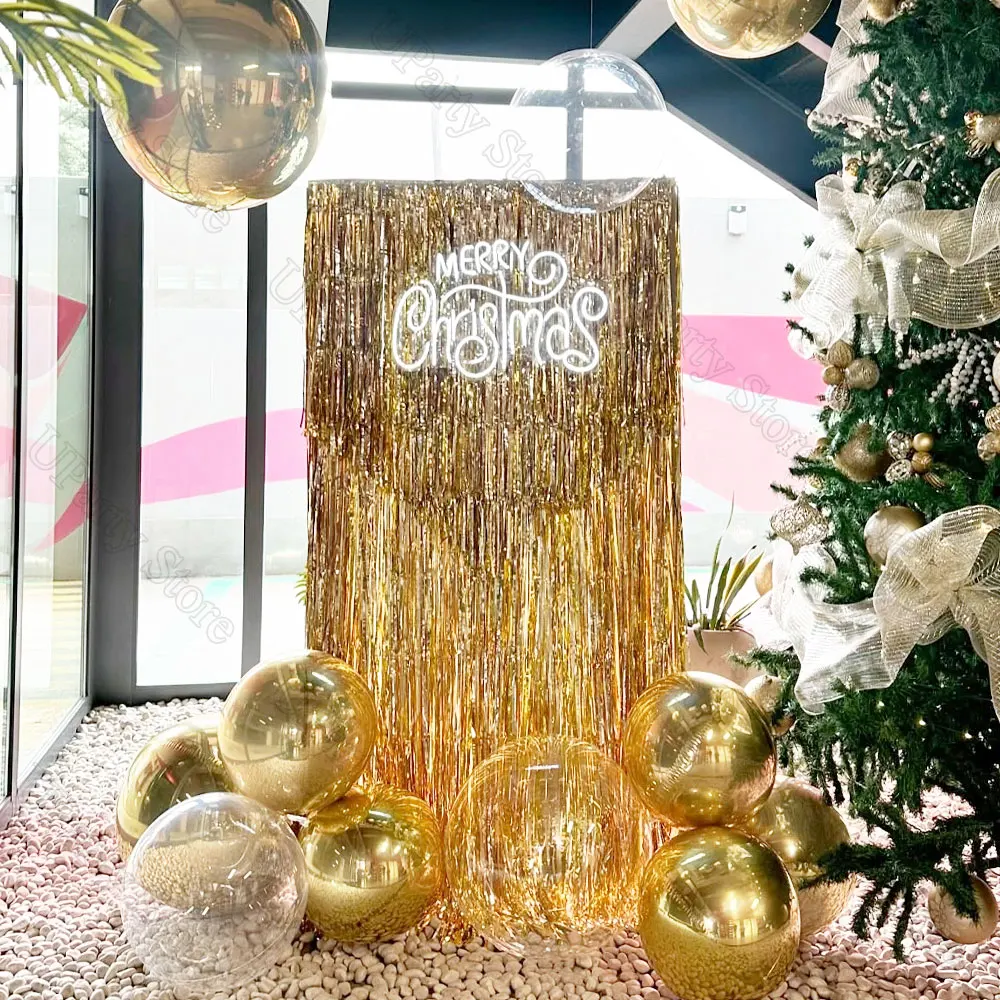 3 قطعة ستائر هامشية من رقائق الفضة 10 ألوان معدنية باللون الذهبي الوردي بهرج غاسل ستائر لحفلات أعياد الميلاد وحفلات الزفاف خلفية ديكور #4