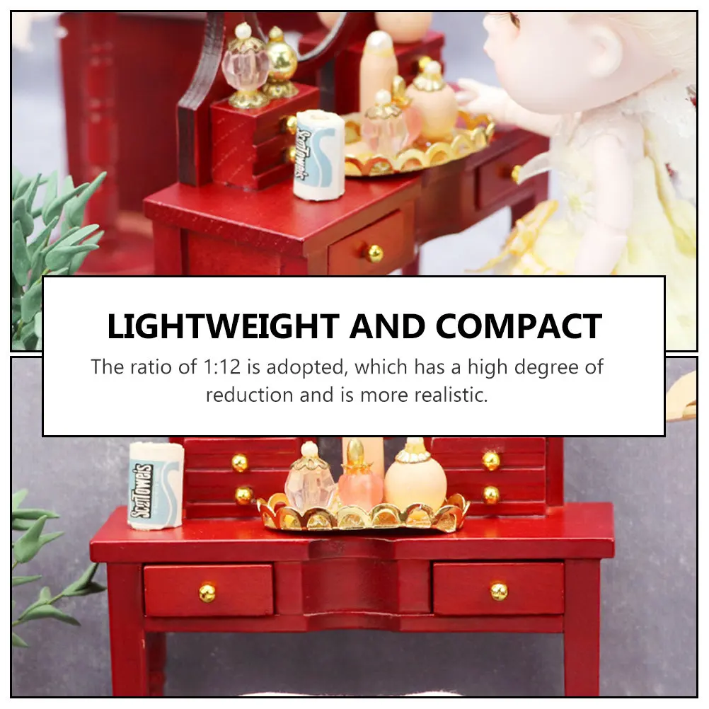 

1Pcs 1:12 Miniature Dressing Table Wooden Material Exquisite Workmanship Not Easy to Deform Realistic Decor for Small