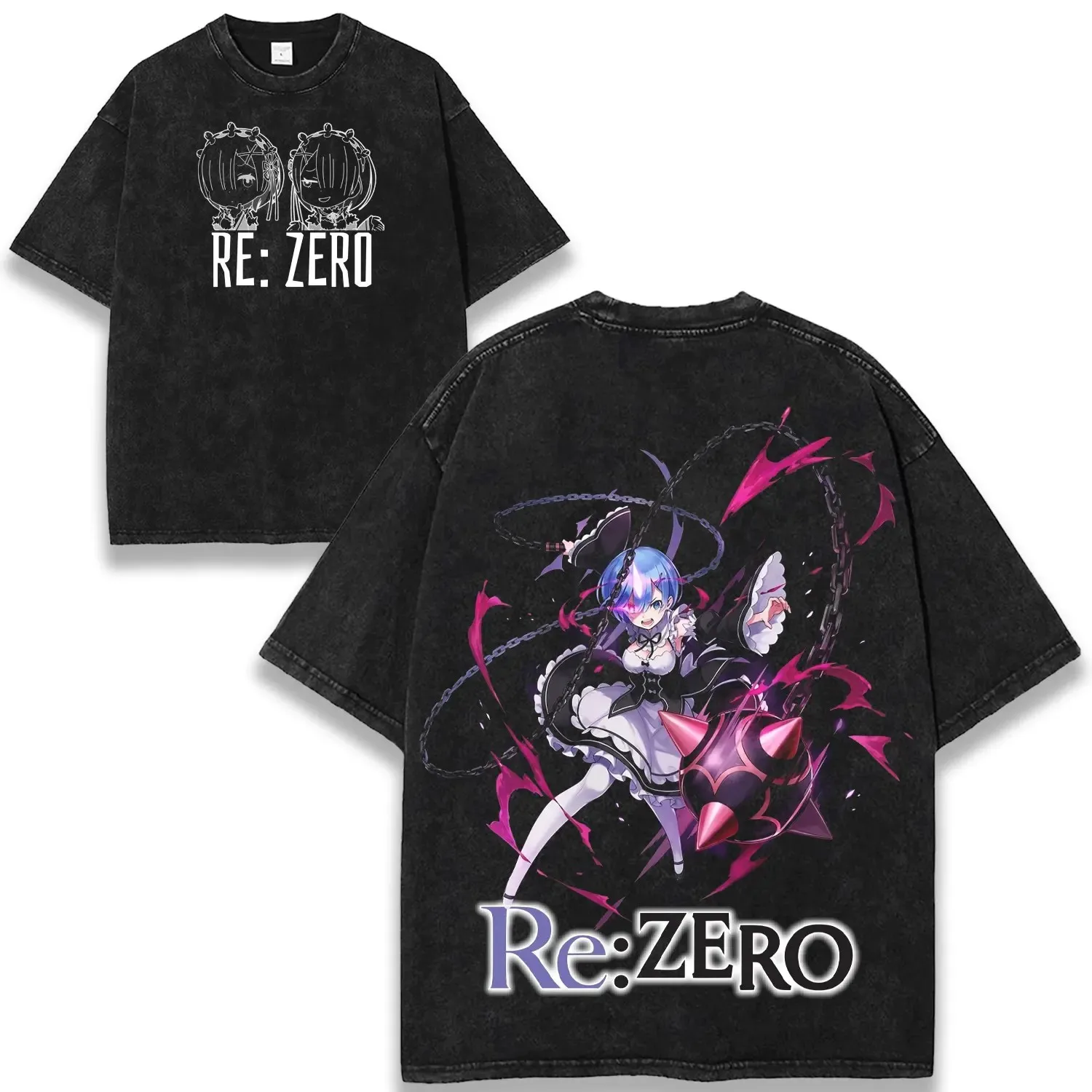Rem Re:ZERO Starting Life in Another World T-shirt Anime Y2k Washed Tee Shirt Tops Summer Short Sleeve Cotton Men Women Clothing