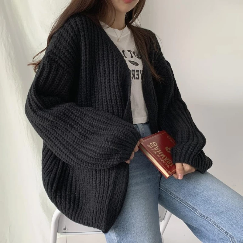 Autumn Lantern Sleeve Cardigan for Women Women\'s Sweater Jacket Korean Style 2023 Fashion Casual Knitwears Y2k Tops 23328