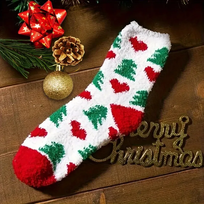 1 Pair Christmas Socks Winter Thickened Warm Confinement Floor Socks Men and Women Couple Hosiery Sleep Socks Christmas Gift