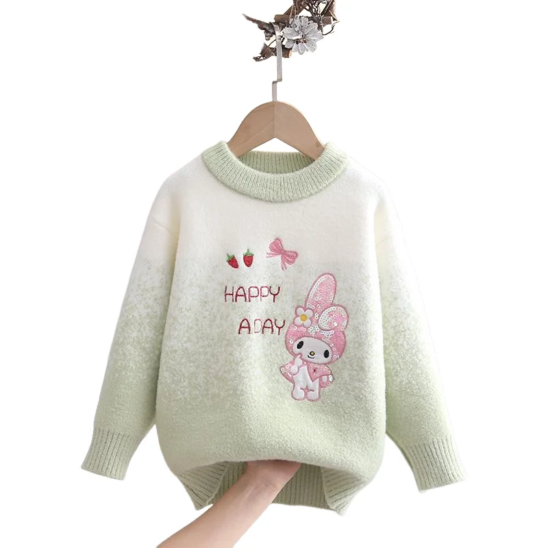 Sanrio Girl Knitwear Autumn Winter Cartoon Fashion Thicken Keep Warm Sweater My Melody Kawaii Cute New Soft Bottoming Shirt