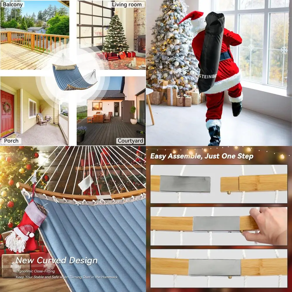 

11FT Quilted 2-Person Outdoor Hammock with Pillow, Spreader Bar, Chains, and Carrying Bag, 450 lbs Capacity, Jean Blue