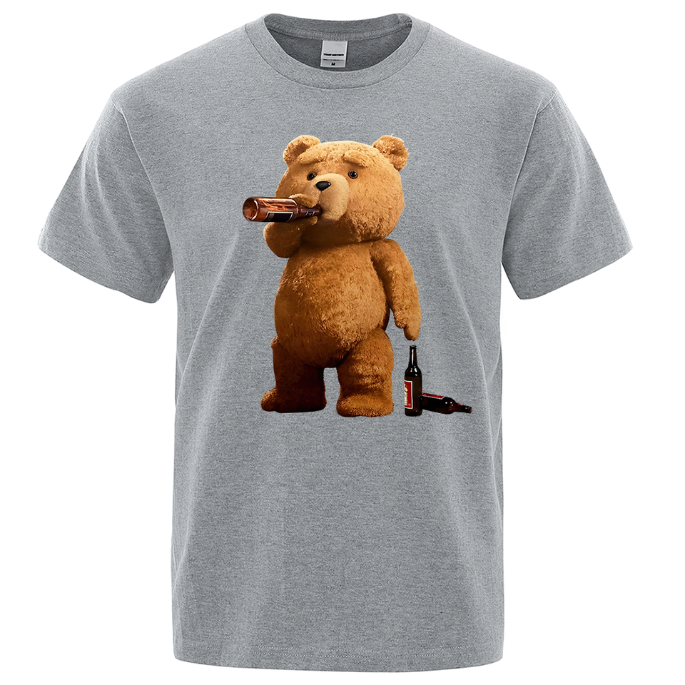  Lovely Ted Bear Drink Beer Poster Printing Men Tops Fashion Tee 2023 Summer Brand T-Shirt Oversized Loose Cotton Men's Tshirt 