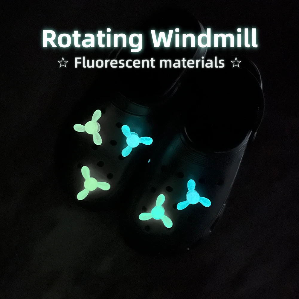 5pcs Fluorescence Windmill Shoe Charms Clogs Garden Shoes Decoration, Rotating Hole Shoes Accessories