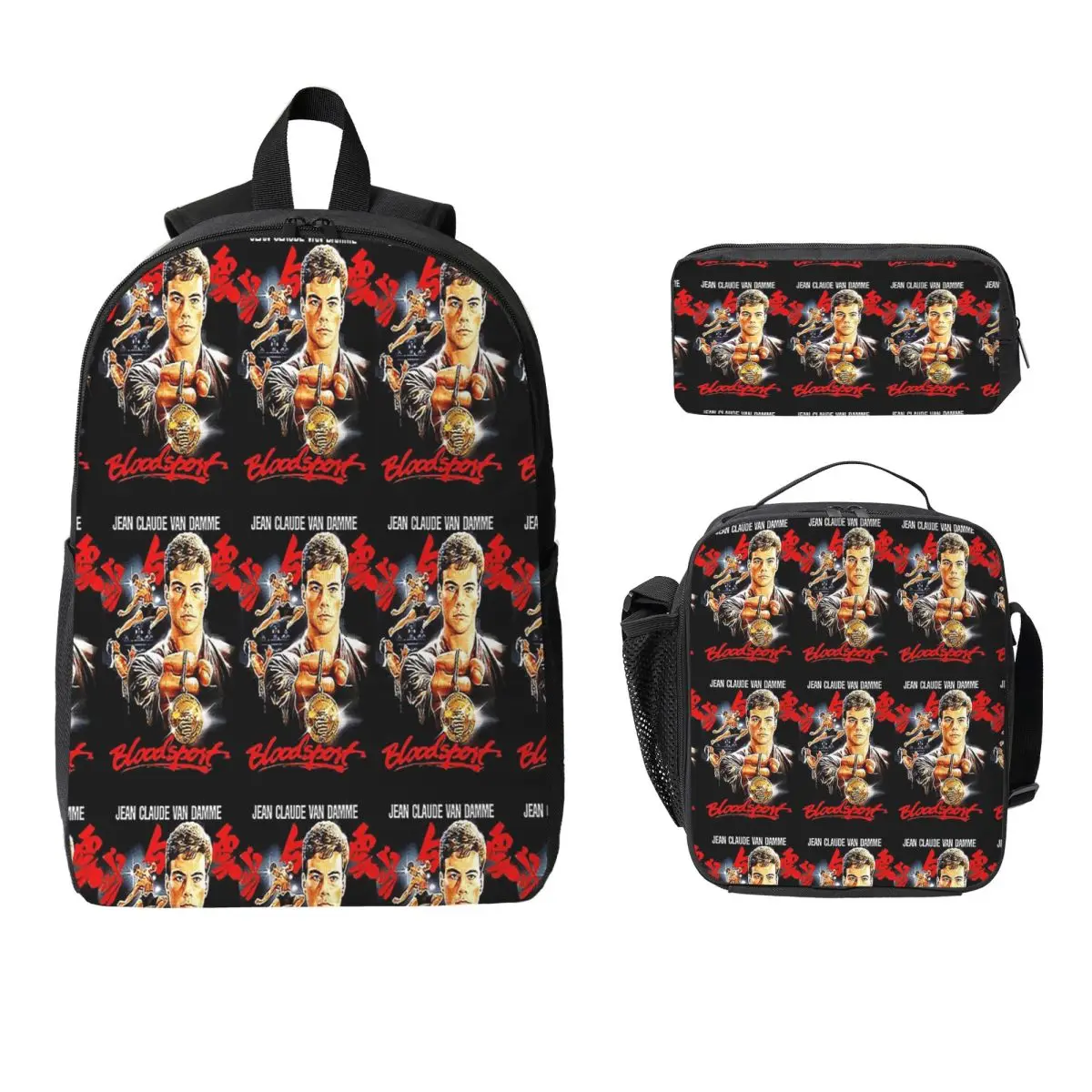 

Bloodsport - Jean Claude Van Damme Frank Dux Backpack Student Boys Girls BookBag School Bag 3ps Insulated Lunch Bag Pencil Case