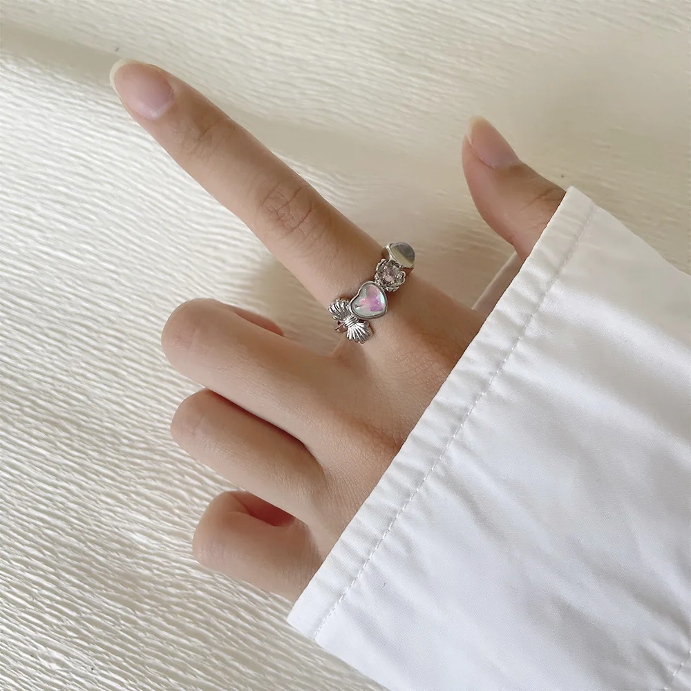 VENTFILLE cincin batu SilveMoon murni 925 untuk wanita anak perempuan cinta hati simpul kupu-kupu bunga manis romantis perhiasan hadiah Dropshipping