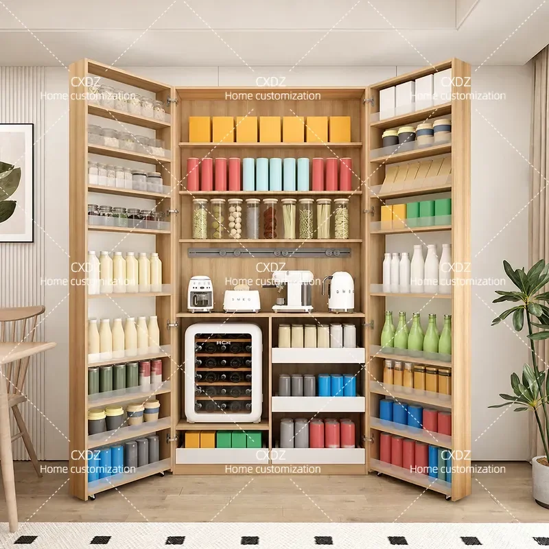 Minimalist Snack Cabinet Large Capacity Dining Storage Locker Wall Mounted Living Room Cupboard with Refrigerator Space