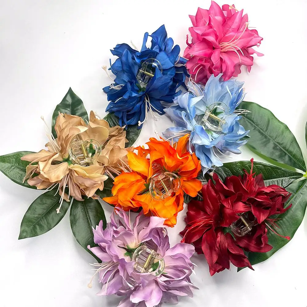 Beautiful Artificial Flowers Hair Claw Clip Fairy Realistic Nonslip Claw Clap Strong Hold Lily Hair Claws Vacation Photoshoot