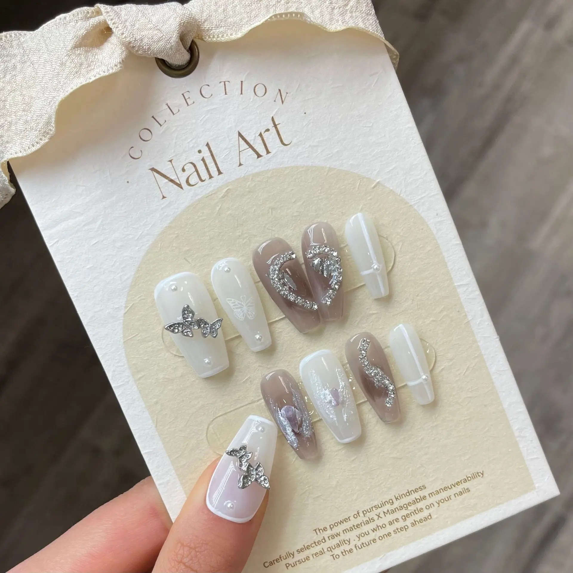 

231-245 Number Ballerina Handmade False Nails Professional Wearable Nail Art With Glue Reusable Silver Butterfly Press on Nails