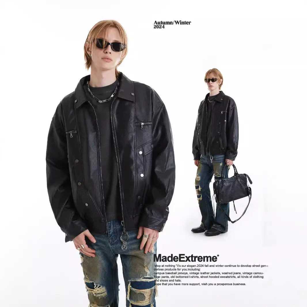 

MADE EXTREME PU Leather Biker Jacket for Men Luxury Men Clothing