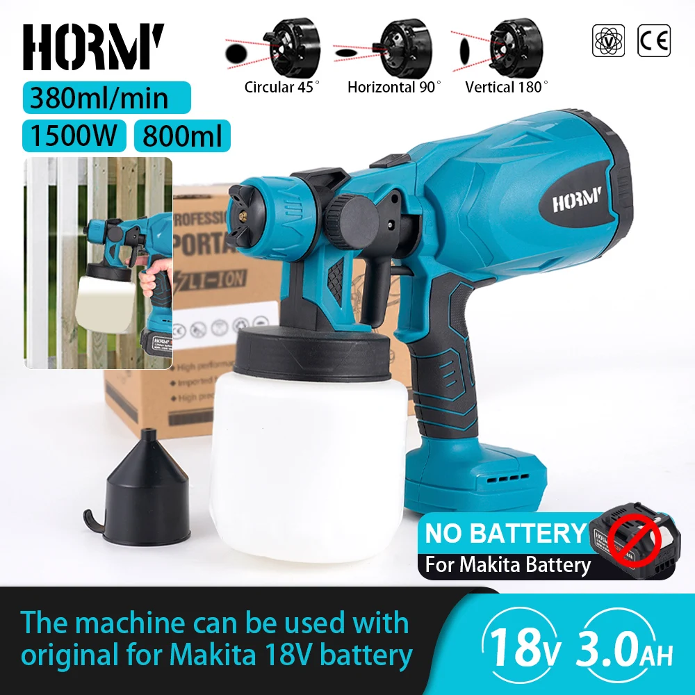 

Hormy Electric Spray Gun 800ML Brushless Cordless Paint Sprayer Rechargeable Easy Spraying Car Airbrush For Makita 18V Battery