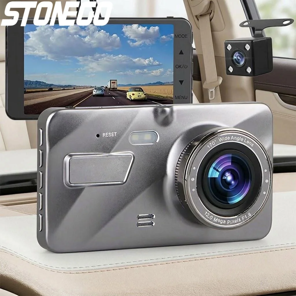 

Видеорегистратор 1080P с двумя камерами (передняя и задняя), 4-дюймовым ЖК-дисплеем, ночным видением, углом обзора 170°, G-сенсором, циклической записью и мониторингом парковки