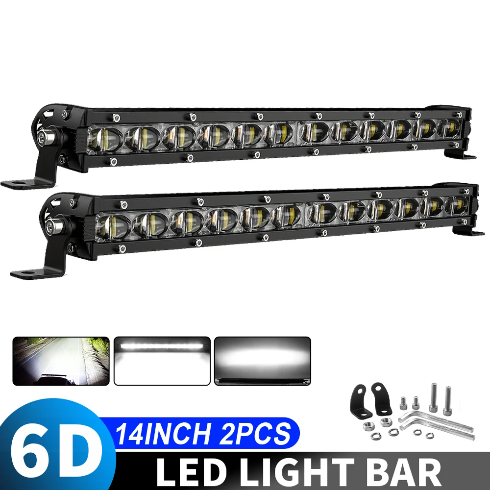 LED Light Strip 2PCS 14 Inches, 6D Single-Row Slim Design, Men's Truck Accessories, 3000+ Lumens, 12V-24V Hard-Wired, Suitable for Trucks, Off-Road Vehicles, SUVs, ATVs, UTVs, and Tractors