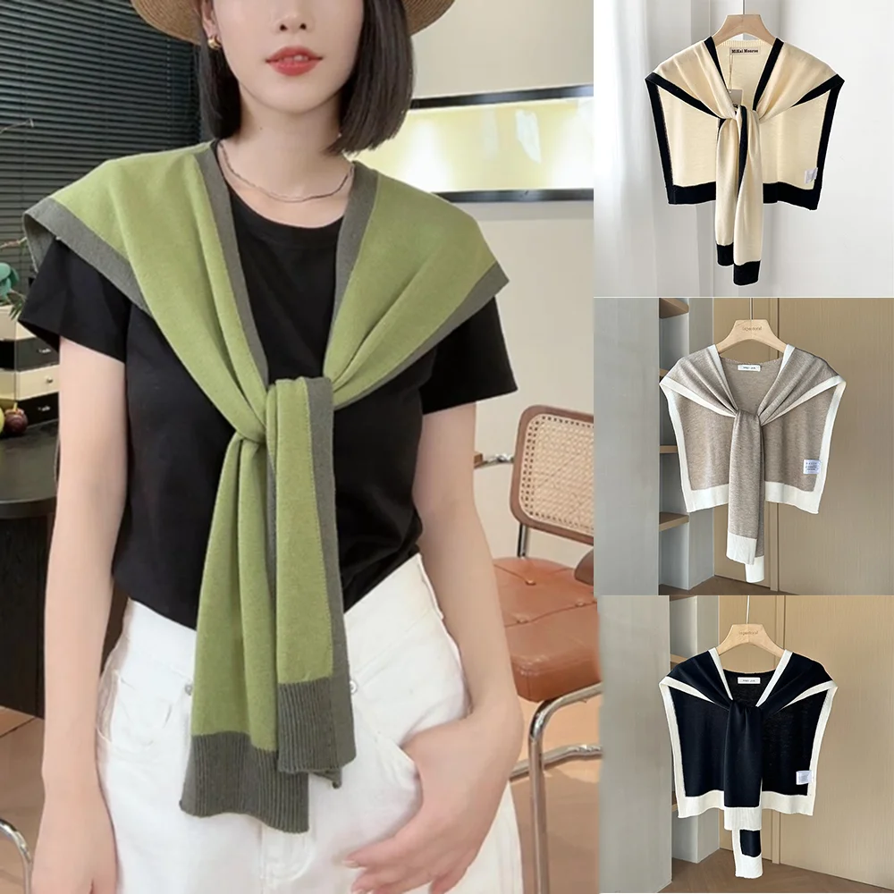 

Korean Air-Conditioned Room Warm Shawl Summer Knit Scarf Women Neck Guard Shoulder Fake Collar Cape Knotted Shawl