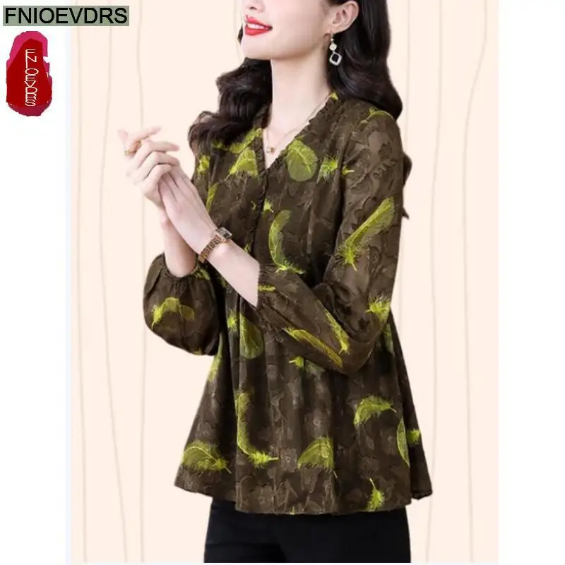 M-4XL Loose Clothes 2023 Women Autumn Basic Wear Elegant Ruffles Shirt Casual Retro Vintage Floral Tunic Peplum Tops And Blouses