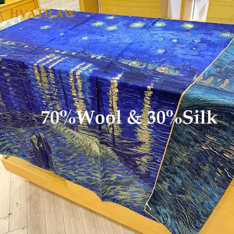 Wool Silk Square Scarf 135x135cm Women Winter Warm Soft Silky Business Headscarf Hijab Shawl Wrap Neckerchief Double-sided Print