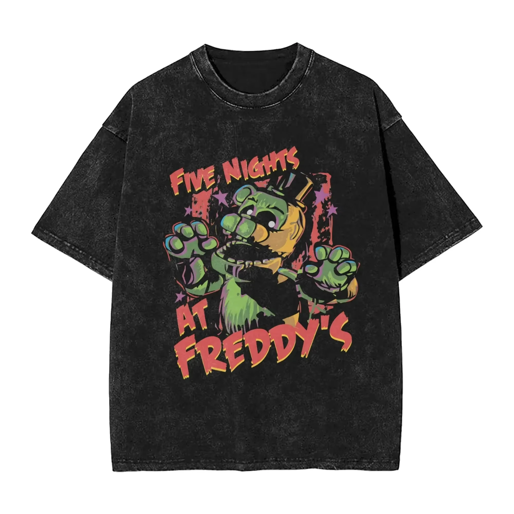 

Новые футболки с принтом по мотивам игры FNAF At Freddy's, унисекс, летние, винтажные, из выстиранного хлопка, оверсайз
