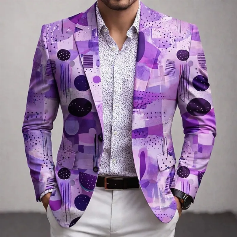 Afbeelding 6: Heren Gothic Castle 3D Print Twee Knop Pak Blazer Revers Party Formele Jas Chaqueta Hombre Lange Mouw Casual Bovenkleding Jas
