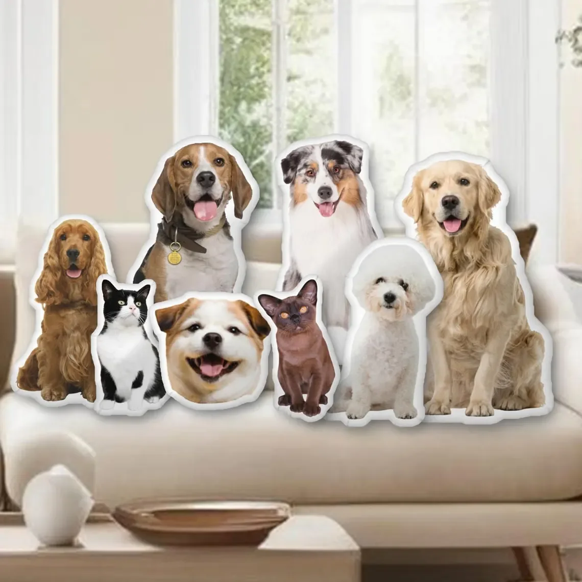 

Customized Pet Photos Plush Pillows Personalized Cat, Dog, Rabbit and Other Animal Shapes Birthday Valentine's Day