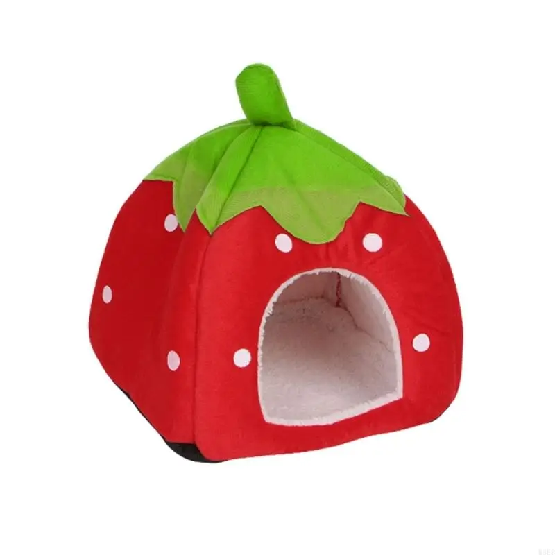

Strawberry Pet Cave with Mat Brethable Anti-uv Lovely House Accessory for Cute Dog Cats Living Sleeping House W8EB
