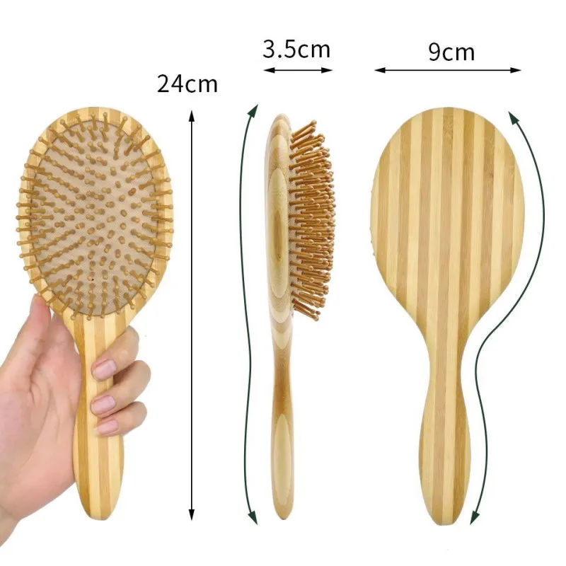 

Bamboo Hair Brush Women Custom Name Wood Comb Wide Teeth Airbag Massage Scalp Brush Anti-static Hair Combs for Hair Loss