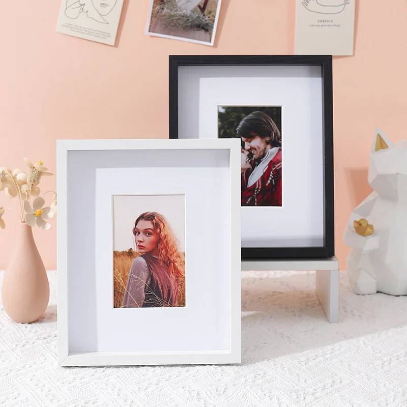 1pc black and white wood photo frame with cardboard stitching photo frame horizontal and vertical format for wall and desktop