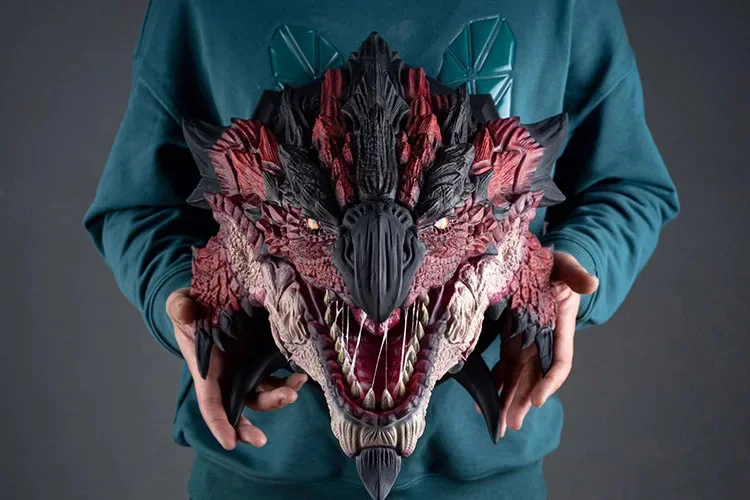 High quality 45cm Monster Hunter spark thinker dragon head statue resin statue collection model Home decorations Original box