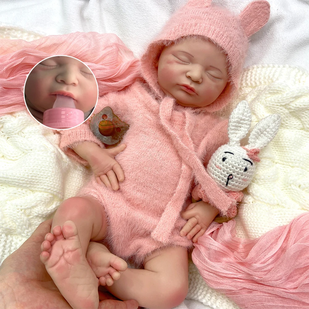 

45cm Full Body Silicone Reborn Baby Girl Can Use Pacifiers Realistic Newborn Soft Weighted Doll Reduce Anxiety for Alzheimer’s