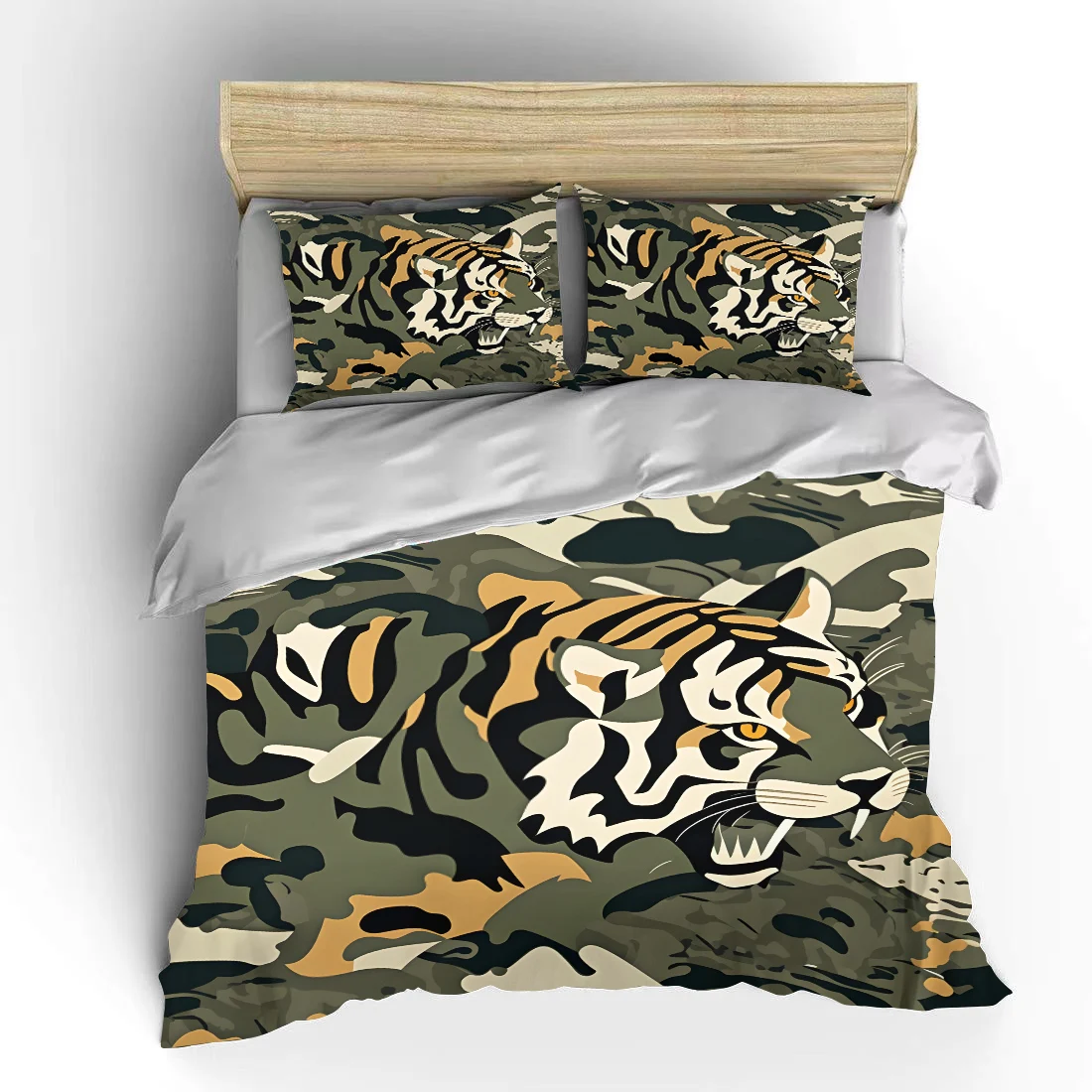 Camouflaged tiger in dense jungle Bedding Set for Kids Luxury Gift 3pcs Digital Print Comforter Set Soft Comfortable Breathable view 5