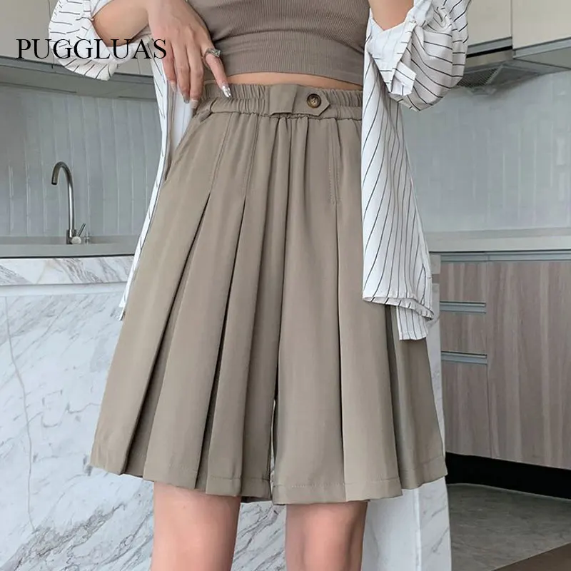 

Vintage Oversized Pleated Suit Shorts Skirt Women Summer Ice Silk Baggy Wide Leg Short Women's Korean Y2K Clothes Plus Size 5XL