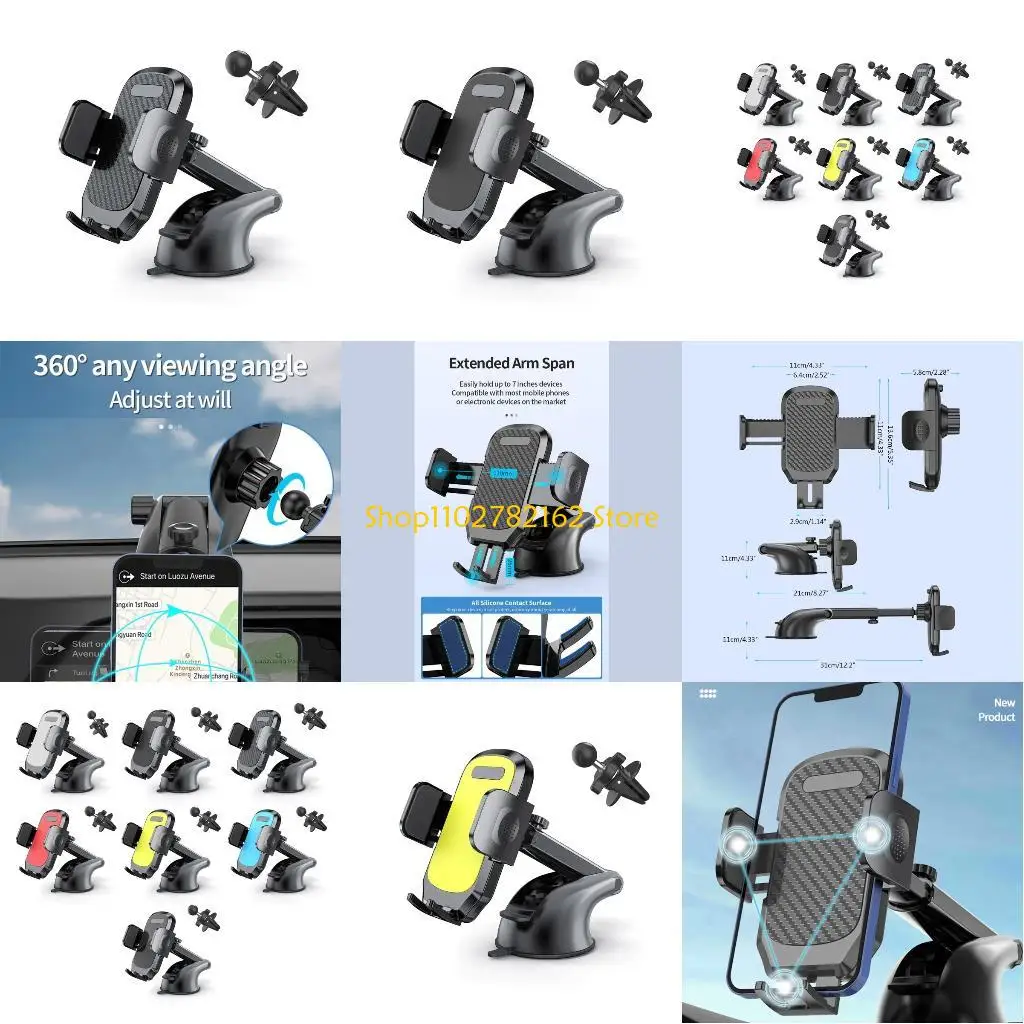 

547B Windshield Phone Holder Mount Hands Easy Clamp Suction Cup Gooseneck