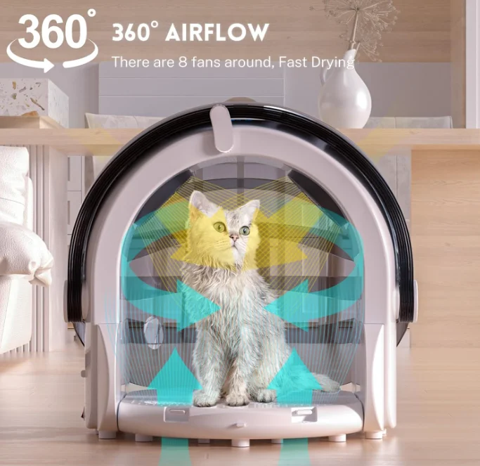 STLFPet  Hair Dryer Box Cat Small Dog Foldable Large Capacity 8 High-Velocity Fan 360° Airflow Temperature 4-Speed Setting Timer