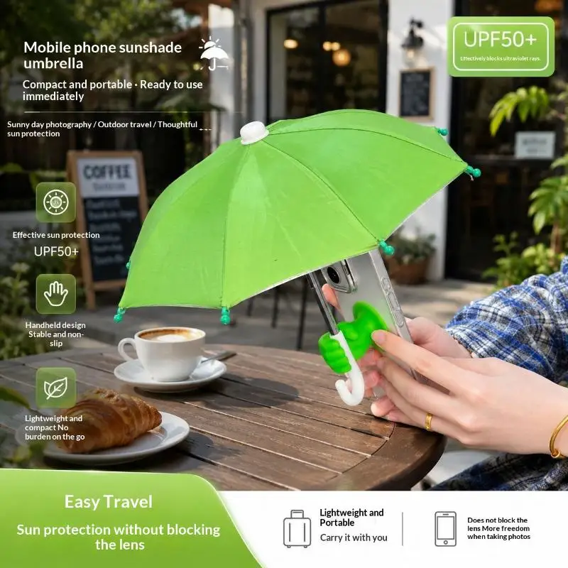Mini Phone Umbrella Universal Fit Windproof Sun Shade Suction Cup for Motorbike Riding Phone Sun Protection