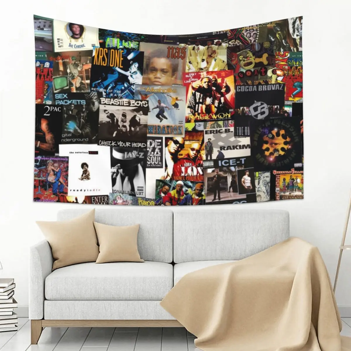 

90's Hip Hop Classics Album Cover Pattern Tapestry