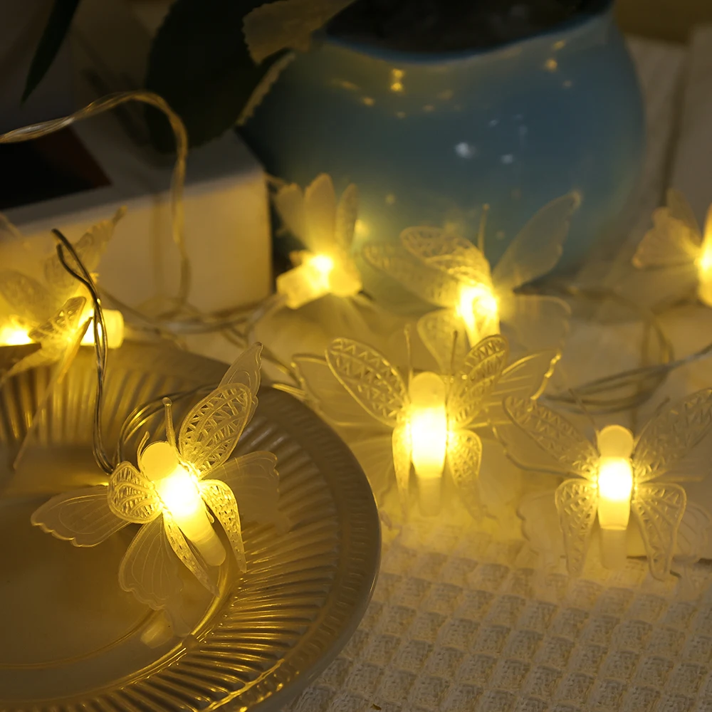 LED Butterfly String Lights Battery Powered Crystal Butterfly Light String Outdoor Waterproof Garland Lamp Xmas Party Decoration