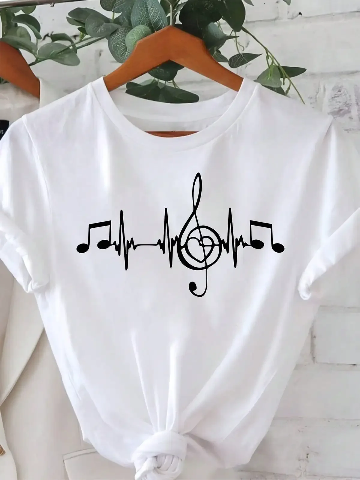 Music Festival Music Character Print Women's Round Neck Short Sleeve T-Shirt,Breathable And Comfortable Short-Sleeved Round-Neck Top, Suitable For All Seasons, Everyday Wear For Women