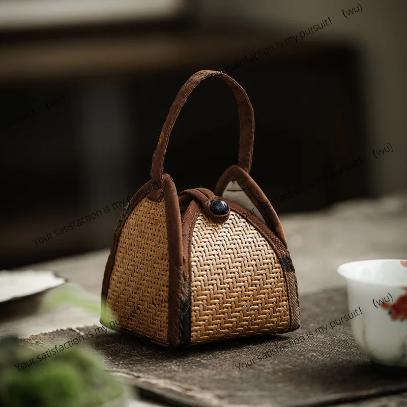 

Сумка для чашки из ротанга ручной работы, портативная портативная крышка, миска, сумка для хранения чайной чашки, чайная сумка, аксессуары для чайной церемонии кунг-фу