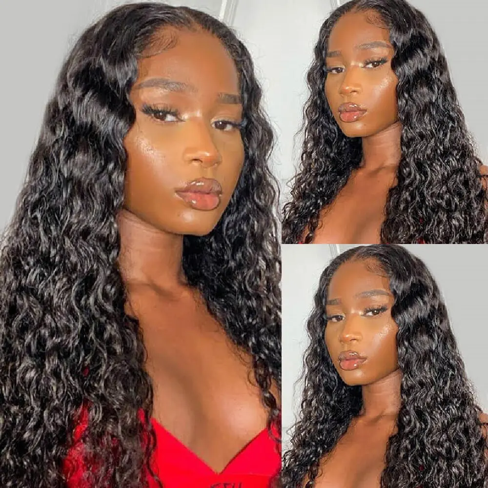 32 Inch 4x4 5x5 6x6 Human Hair Lace Front Wig 2x4 Transparent Water Wave Lace Frontal Wig 250% Density Colored Natural Wig
