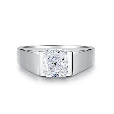 Luxury Solid Platinum PT950 Men's smooth emerald diamond ring moissanite diamond ring