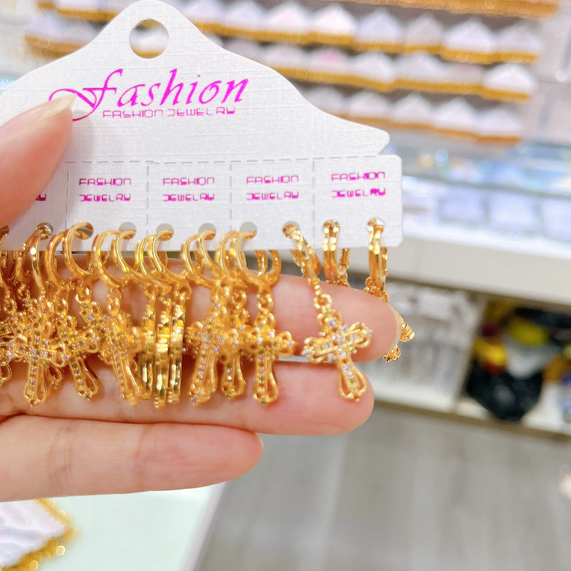 12Pairs Cross earring pendant with micro-set zirconia Drop Earrings Fashion Jewelry Accessories for Wedding Gift