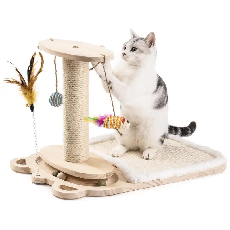 

le Cat Ball Toy with Feather Stick,Interactive Cat Toy with 5 Interactive Balls ,Cat Scratching Post with Mat