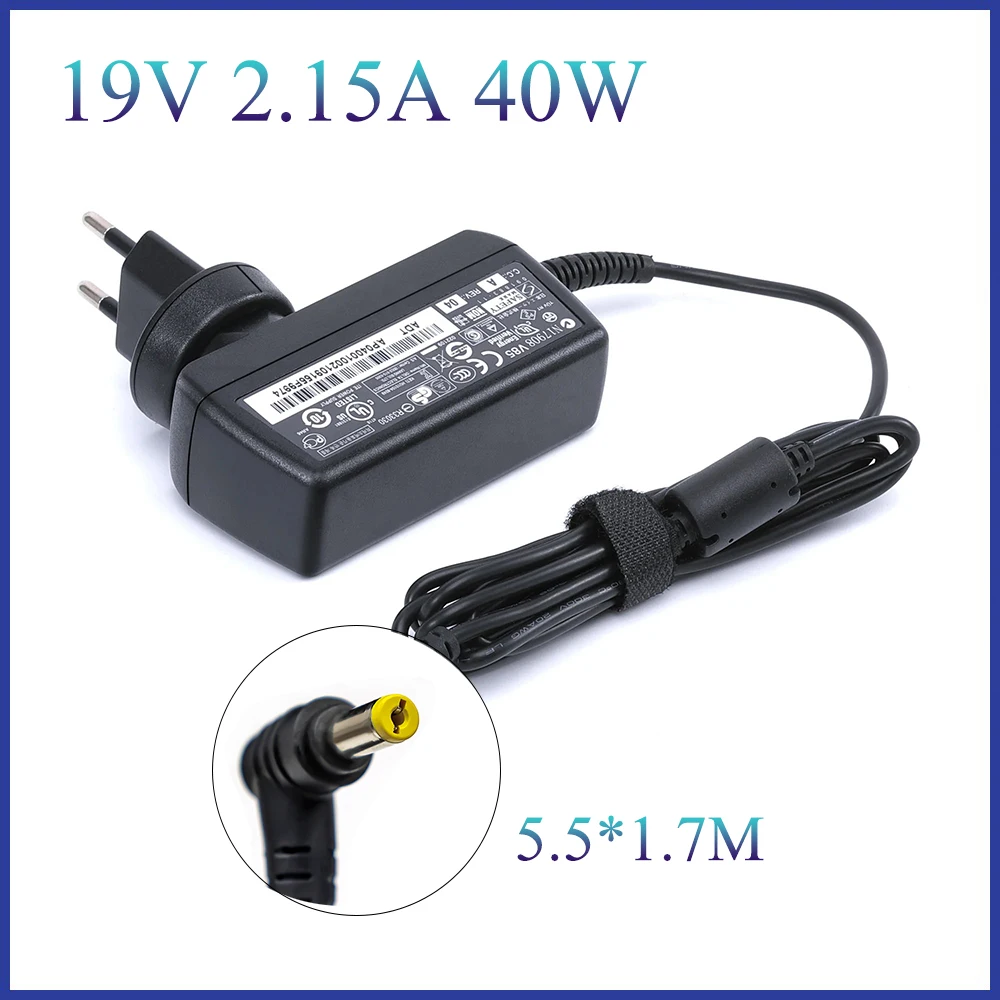 19V 2.15A 40W 5.5x1.7mm Laptop AC Adapter For Acer Aspire One D255 533 D257 D260 W500P W501 W501P Charger Power Supply