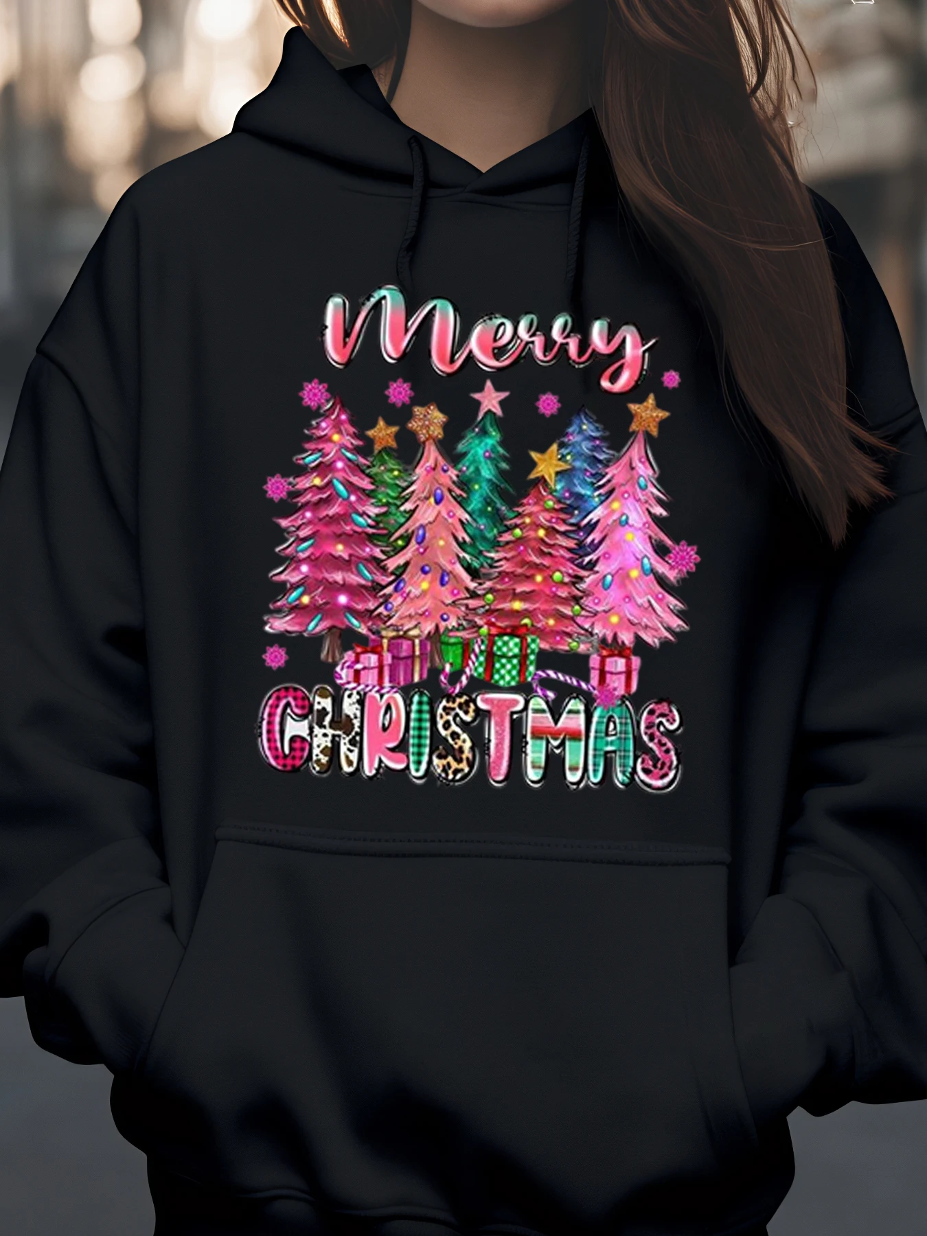 

Толстовка с принтом рождественской елки, праздничная одежда, женская повседневная толстовка