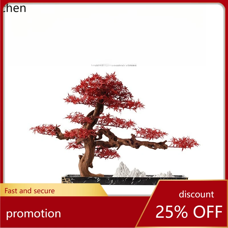 CZ Zen Style Artificial Red Maple Leaf Welcoming Pine Ornament Coffee Table Side Cabinet Bonsai Hallway Decoration